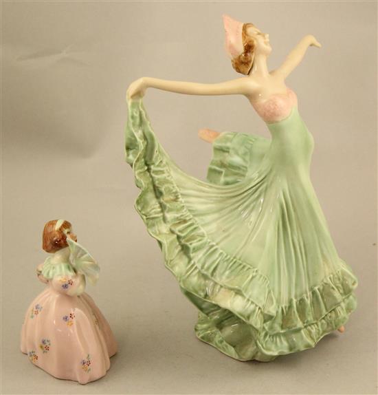 Two rare Wade Art Deco underglaze porcelain figures of Zena and Queenie, c.1937-40, 9.5cm and 21cm